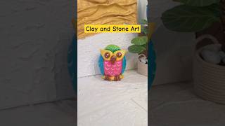 Clay and Stone Owl 😍 stonepainting diy homedecor stoneart clayart shorts shortvideo [upl. by Anwad114]