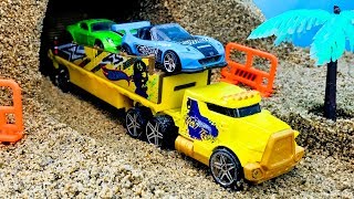 Carritos Autos y Camiones para Niños  Construcción de Puentes con Arena Kinetica [upl. by Naaitsirhc451]