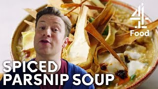 Spiced Parsnip Soup  Jamies MeatFree Meals [upl. by Gnirol361]