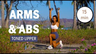 15 MIN TONED UPPER BODY  ABS Workout With Weights WARM UP  No Repeat Home Workout with dumbbells [upl. by Calderon]