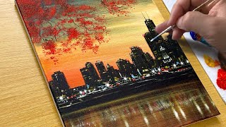 Autumn Cityscape Painting  Acrylic Painting  STEP by STEP [upl. by Annauqahs]