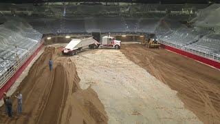 Video shows dirt moved to Frost Bank Center ahead of the 2024 San Antonio Stock Show amp Rodeo [upl. by Xer881]