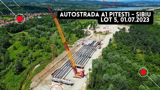 Autostrada A1 Pitesti  Sibiu Lot 5  Apar primele grinzi pe traseu  Webuild  01072023 [upl. by Daahsar]