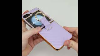 electroplate frame leather z flip 6 phone case with ring hinge [upl. by Fifi]