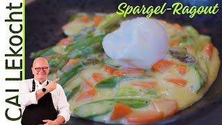 Spargelragout Grüner Spargel in Sahnesoße mit pochiertem Ei – Omas Rezept [upl. by Baer]