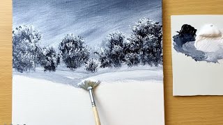 Winter Day in 2 Colors  Fan Brush  Acrylic Painting Techniques [upl. by Ahseal]