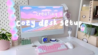 cozy desk setup 2022  aesthetic amp functional  studentwfh setup pastel aesthetic 🍬 [upl. by Grosberg]