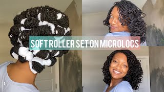 HowTo Soft Roller Set on DIY Microlocs  Big Bouncy Curls [upl. by Alyakcim677]