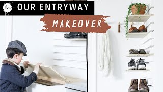 Entryway Bench  DIY Shoe Rack  Mudroom Makeover  Easy  Organization [upl. by Gerta]