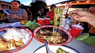 Eating with Lao friends in backyard green snakes with Papaya salad [upl. by Enyalaj575]