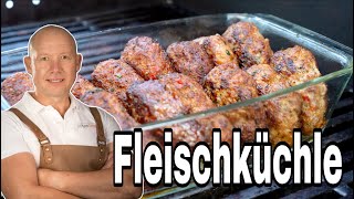 Mein Lieblingsrezept saftige FLEISCHKÜCHLE  Im Gasgrill Frikadellen  selber machen [upl. by Elwira]