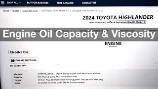 2024 Toyota Highlander Engine Oil Capacity amp Viscosity Specifications  how much oil [upl. by Assej]