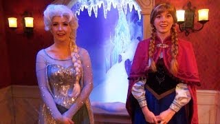 Anna and Elsa Meet amp Greet w Talking Olaf at Fantasyland Frozen Royal Reception Disneyland [upl. by Nwahsiek]