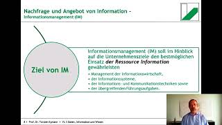 Grundlagen der Wirtschaftsinformatik 33 Daten Informationen und Wissen  Informationsmanagement [upl. by Eniluqaj]