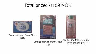 3 items Giant brand smoked salmon cream cheese and Starbucks 40oz latte coffee kr189 NOK [upl. by Yalc]