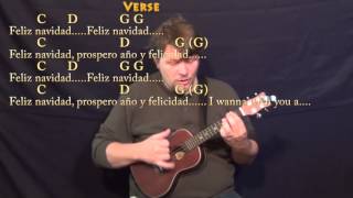 Feliz Navidad  Ukulele Cover Lesson in G with ChordsLyrics  G C D Em [upl. by Akeemat]