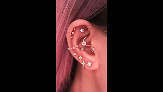 Stacked Floral Ear Piercing Jewelry for Cartilage Helix Tragus Conch Rook Piercings [upl. by Graaf]