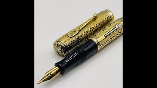 Waterman 52v Italian Overlay 14k Long Tine Flex Broad Nib 18KR Fountain Pen [upl. by Rexana807]