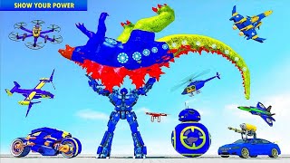 Dino Robot Flying Car Transform Game 2021 Multi Transform Robot War  Android Gameplay [upl. by Akirret449]