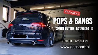 VW Golf 7 GTI 230 CHHA POPS amp BANGS activated by the SPORT BUTTON ECUSPORT [upl. by Ellenod]