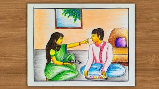 Bhai fota special drawing stepstep ll Bhai dooj special drawing easy for beginners [upl. by Ainitsirhc468]