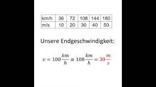 Von Null auf 100 in 10 Sek  Beschleunigung amp Strecke berechnen Geschwindigkeit kmh in ms Shorts [upl. by Eugenie]