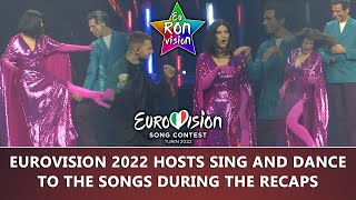 Eurovision 2022 hosts sing and dance to the songs during the recaps [upl. by Mord492]