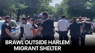 Brawl outside Harlem migrant shelter 2 hospitalized [upl. by Noiz]