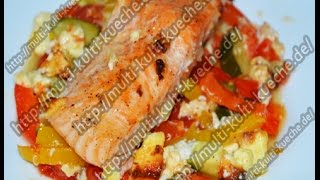 Lachs auf Gemüse mit Schafskäse überbacken  Seelachs [upl. by Asile526]