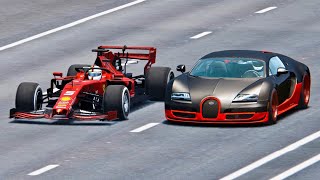 Ferrari F1 2019 vs Bugatti Veyron Super Sport  Drag Race [upl. by Alaekim622]