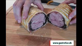 ✅Udskæring af sous vide duck wellington  opskrifter  GastroFundk [upl. by Ellehsor]