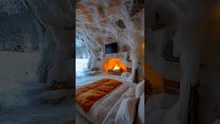 Cozy Snow Cave Getaway with Fireplace Warmth WinterVibes CozySpaces NatureRetreat [upl. by Tressa337]