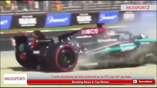 Fuerte accidente de Kimi Antonelli en la FP1 del GP de Italia destruye auto de George Russell [upl. by Hellman]