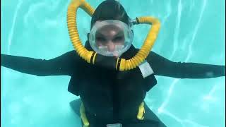 Female Diver is Diving with Ellesse Vintage Rubber Smooth Skin Wetsuit in Pool [upl. by Adkins]