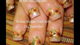 Easy Fall Nail Art  DIY Autumn Flower Nails Design Tutorial [upl. by Laemaj]