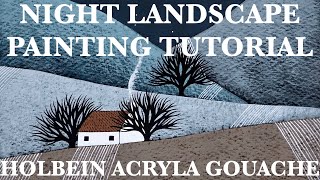 Night Landscape Painting Tutorial using Holbein Acryla Gouache  Natasha Newton [upl. by Mosnar]