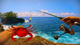 Pêcher au BOUCHON avec des CRABES  Vlog Exploration île [upl. by Oesile]