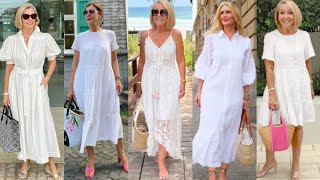 12 LOOKS ESTILOSOS CON VESTIDOS BLANCOS PARA MUJERES MADURAS [upl. by Yanad]