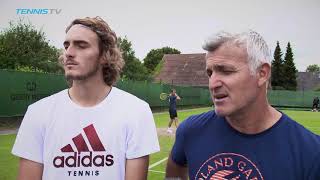 Stefanos Tsitsipas and his dadcoach talk switching to grasscourt tennis  Halle 2018 [upl. by Luhar]