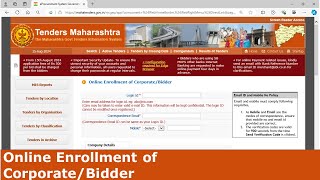 Online Enrollment of CorporateBidder  Tenders Maharastra  E Tender Maharastra [upl. by Tnomal435]