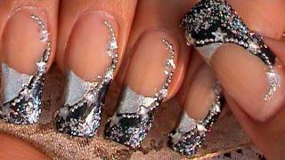 BLUE amp SILVER STARS NAIL ART DESIGN TUTORIAL [upl. by Leeda538]