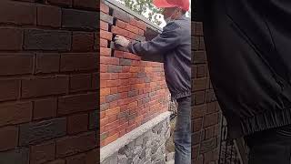 Spliced ​​red brick installation process for courtyard exterior walls [upl. by Bale860]