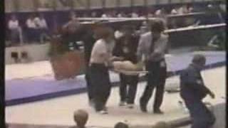 1985 World Gymnastics Champs Jennifer Sey bad fall on bars [upl. by Feingold]