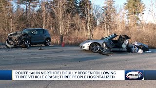 Three people hospitalized after crash on Route 140 in Northfield authorities say [upl. by Aloivaf206]