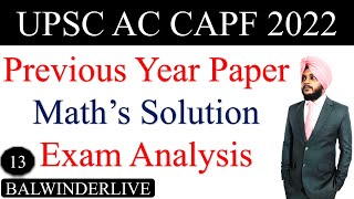 CAPF 2022 Maths Solution  Previous Year Questions 2022  UPSC AC CAPF 2022  by Balwinder Singh [upl. by Donna]