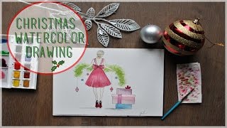 Christmas Watercolor Drawing  Aquarelle de noël [upl. by Thorny]