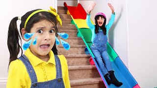 Ellie and Charlotte Stair Slide Adventure Safety and Sharing [upl. by Dnomaid]