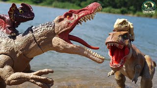 SPINOSAURUS vs TREX Rescuing INDOMINUS  Jurassic World  ULTIMATE DINOSAUR BATTLE [upl. by Negeam]