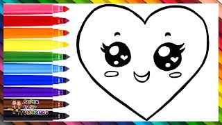 How To Draw A Heart ❤️ Drawing And Coloring A Cute Rainbow Heart 🌈 Drawings For Kids [upl. by Adnolor]