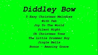 Diddley Bow  5 Easy Christmas Melodies with Tab 1 String cigarboxguitarlesson [upl. by Nysila779]